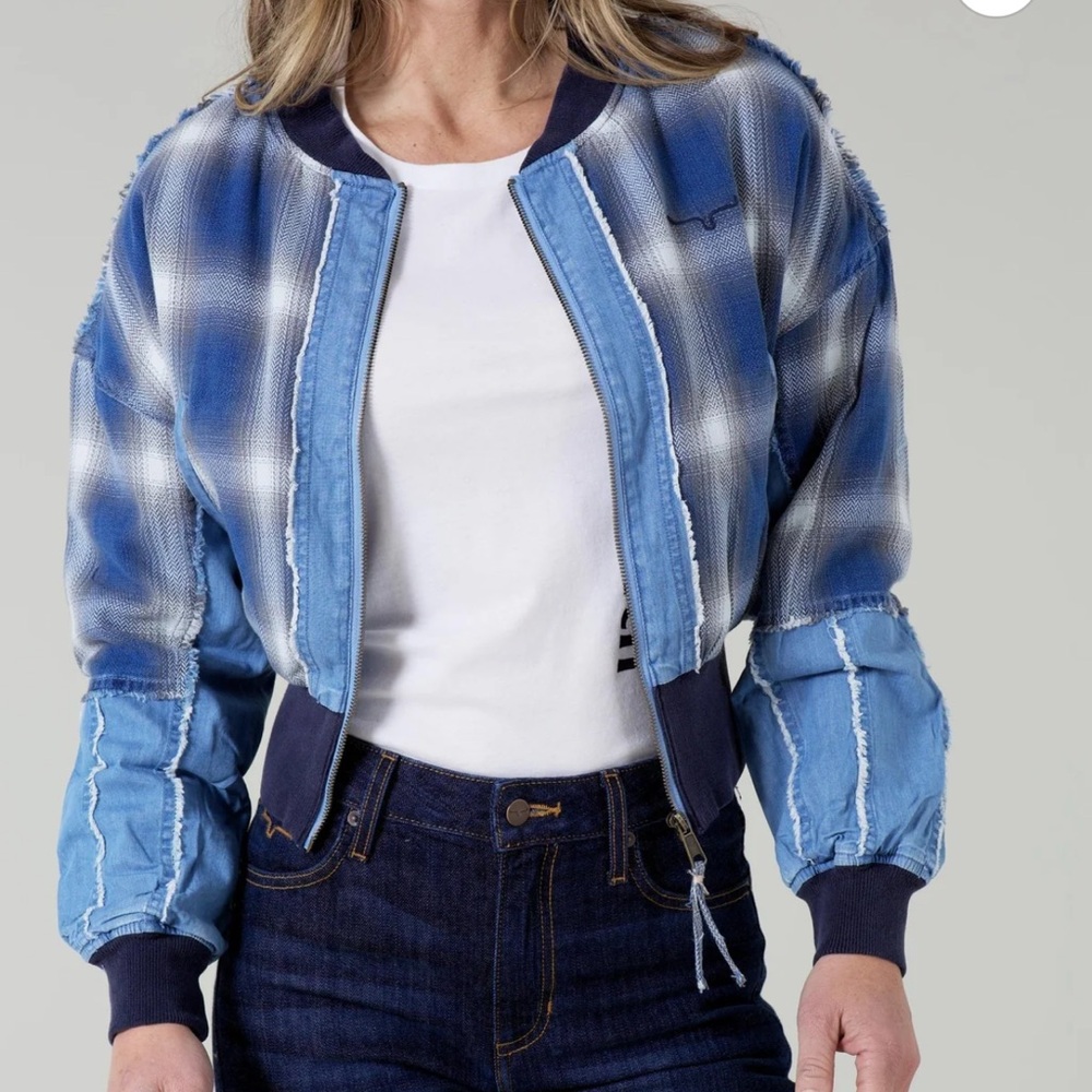 #7593. Kimes Ranch Belinda Bomber Women's Blue Plaid Jacket. NWT. Size XL